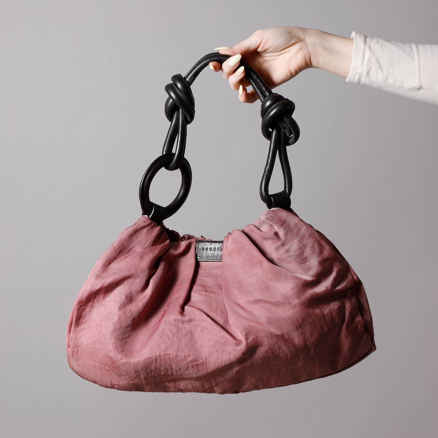 SEQUOIA PARIS Vintage Pink Silk and Leather Shoulder Bag