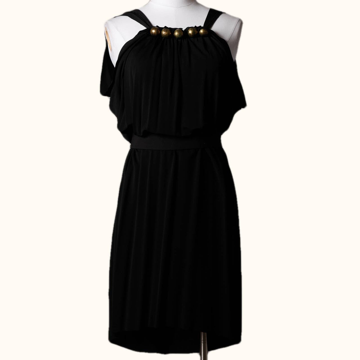 YIGAL AZROUEL Black Dress with Gold Bead Embellished Neckline