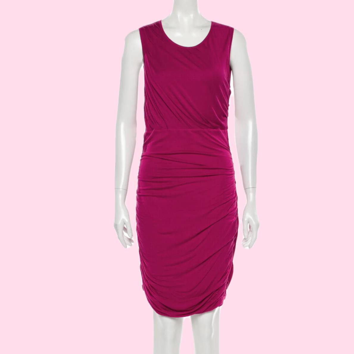 DIANE VON FURSTENBERG Magenta Pink Scoop Neck Knee Length Dress