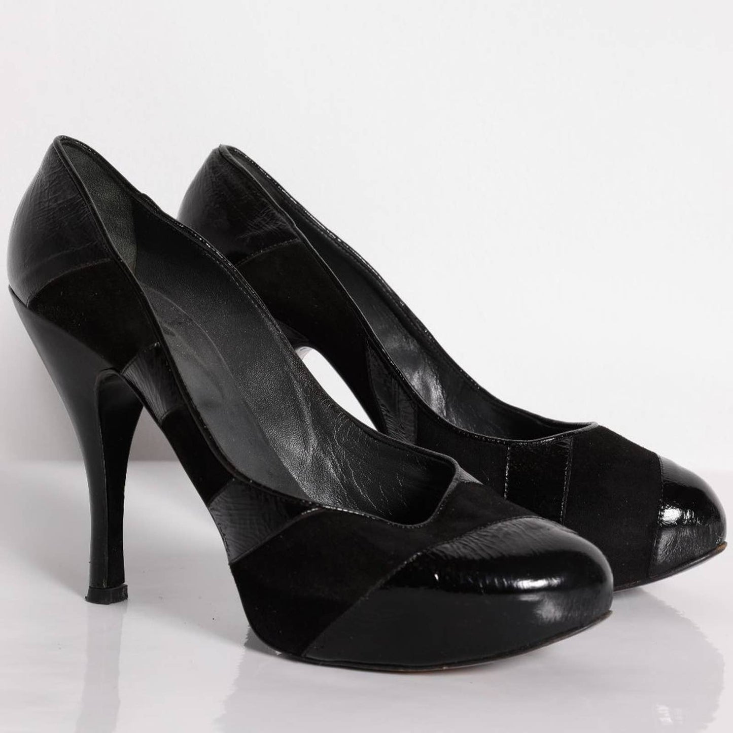 GEORGINA GOODMAN Black Leather and Suede Striped Pumps