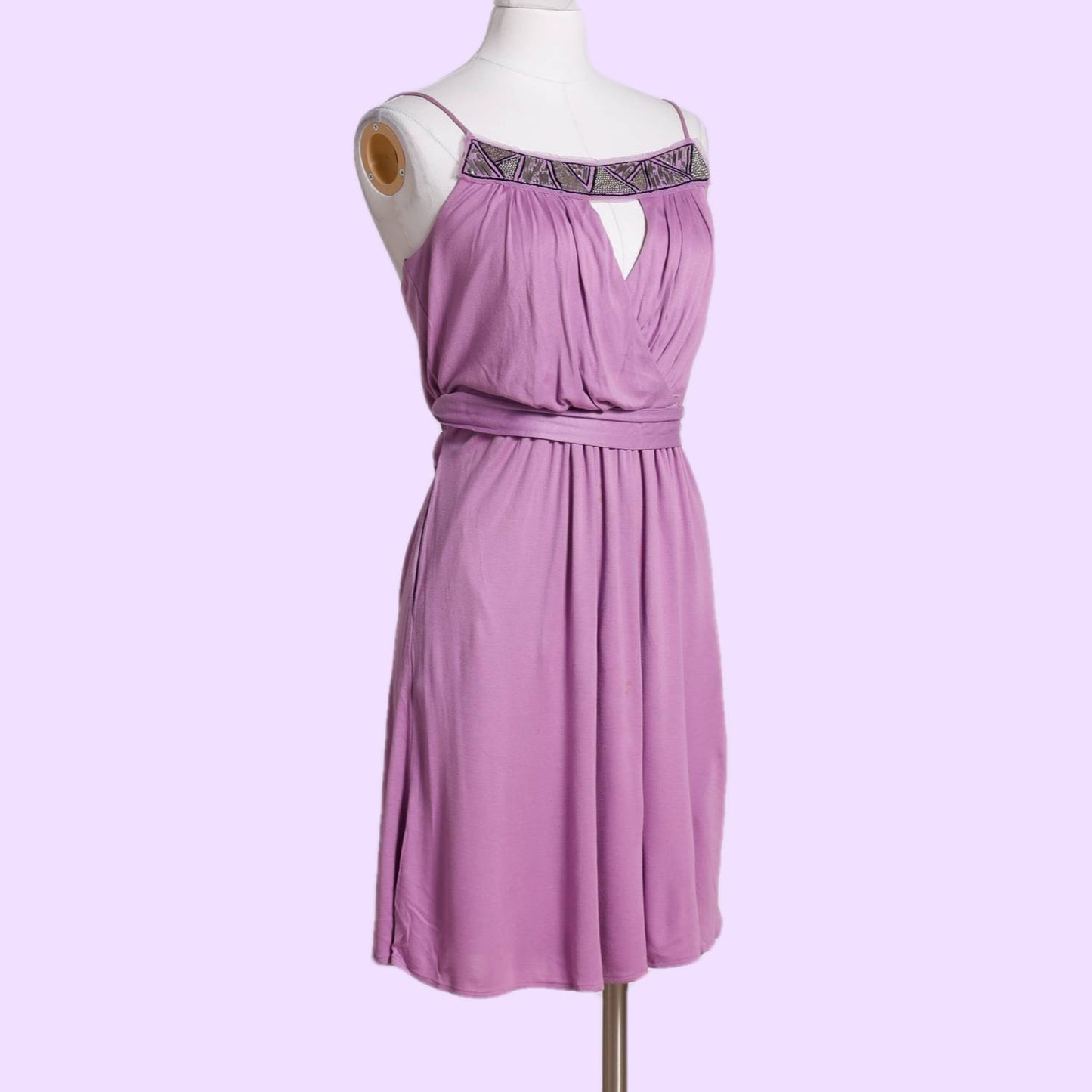 BCBGMAXAZRIA Lilac Embellished Cut Out Sleeveless Dress