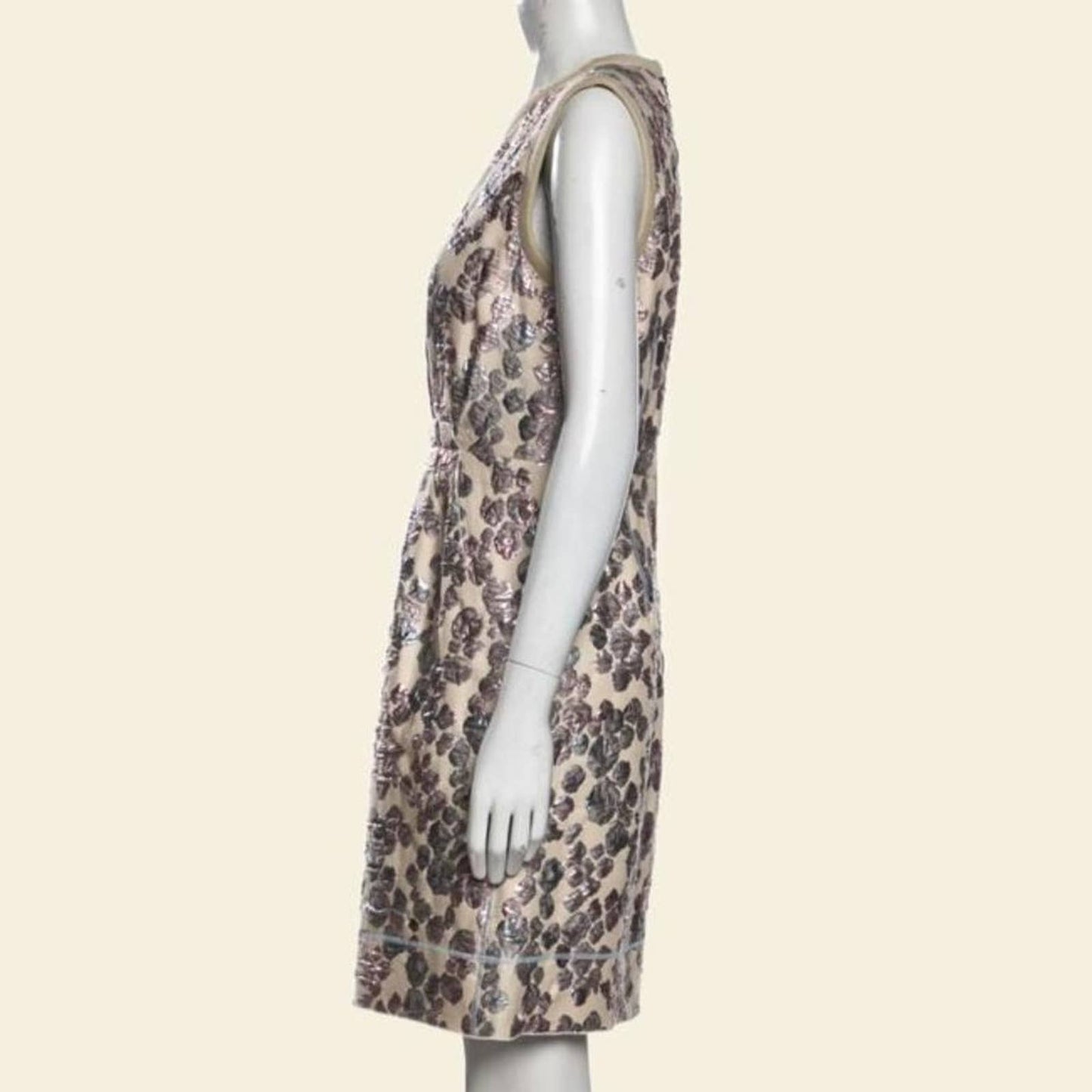 MARC JACOBS Beige with Pink and Silver Metallic Prints Sleeveless Dress