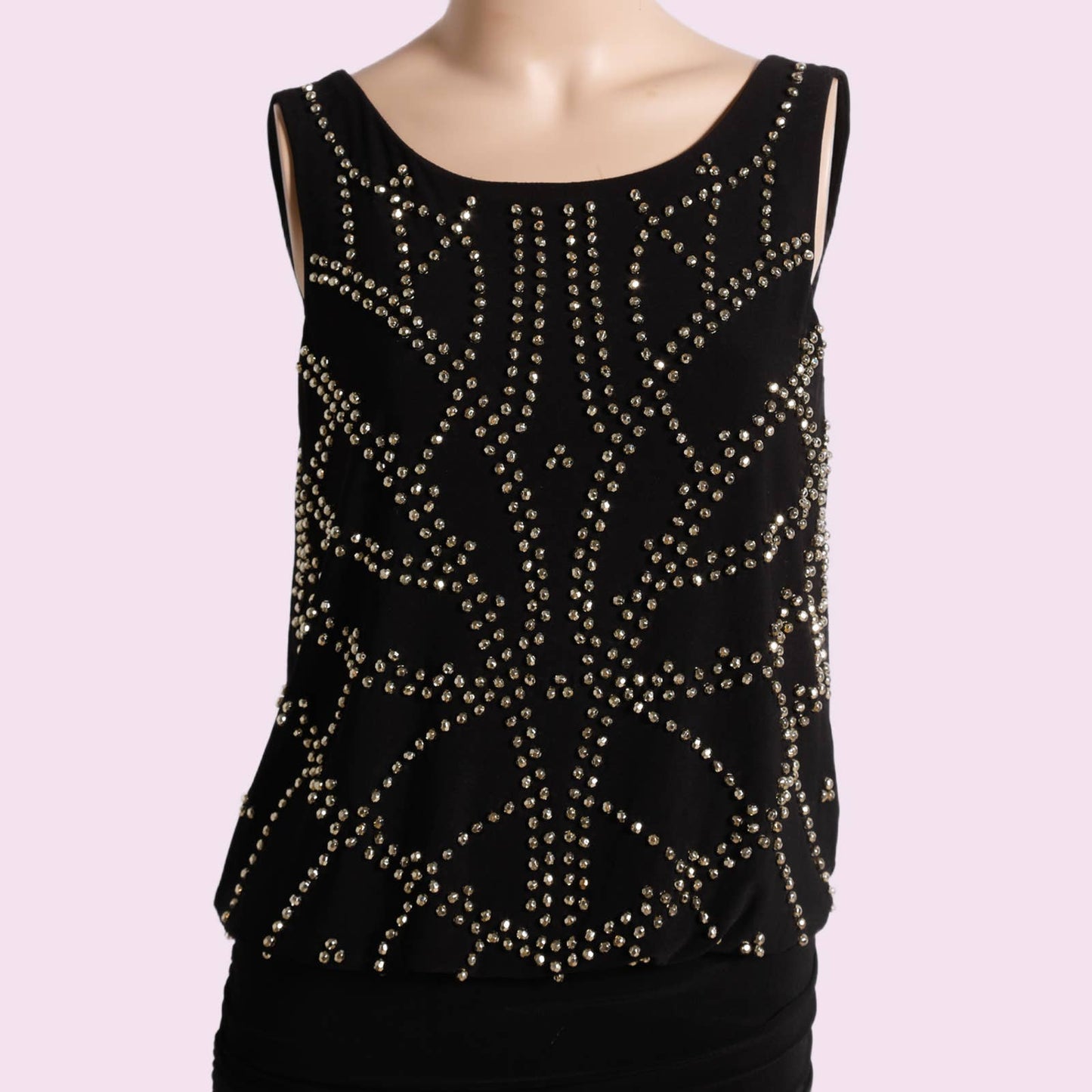 AQUA Black with Silver Beading Sleeveless Cocktail Dress