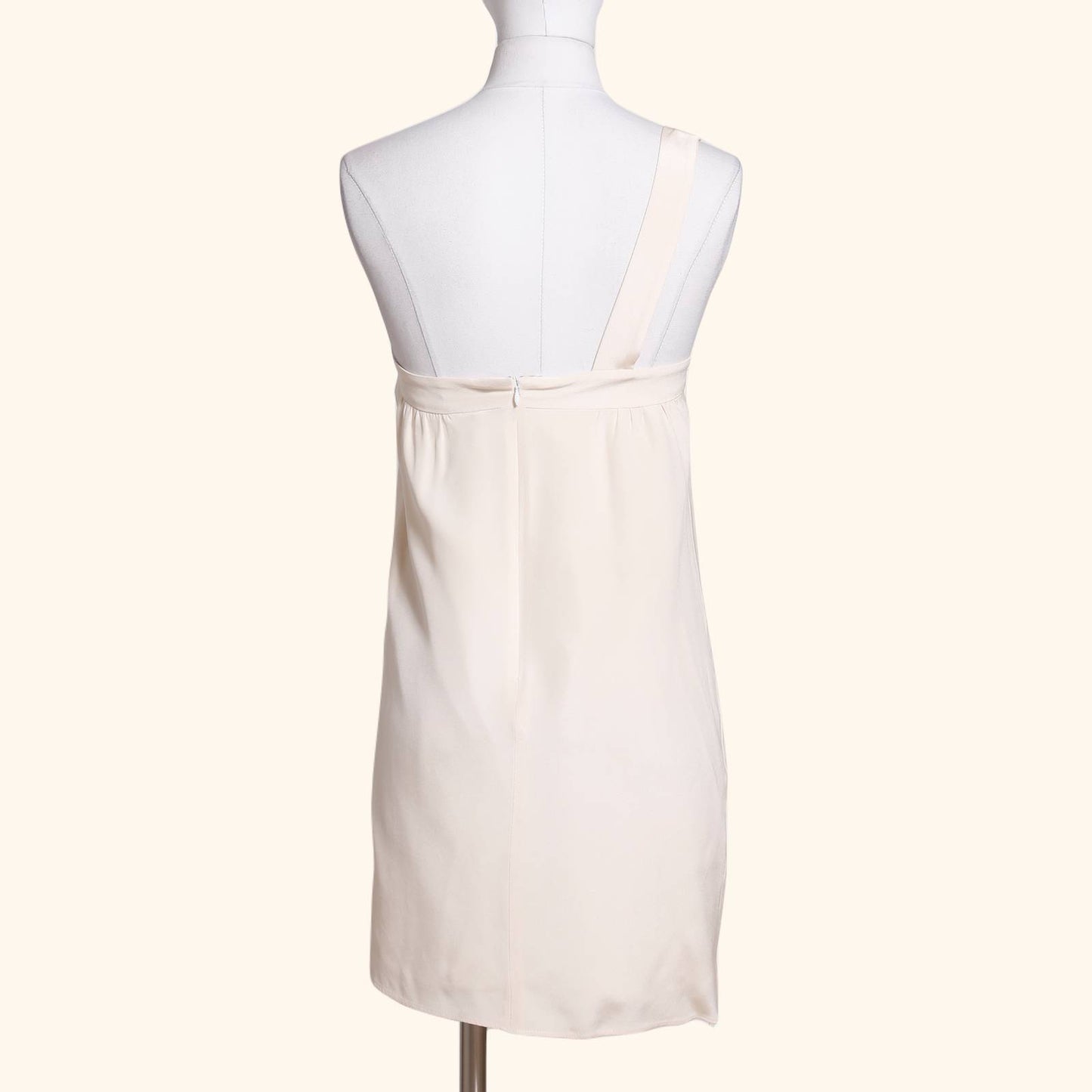 LACEY PARKER Off White One Shoulder Silk Dress