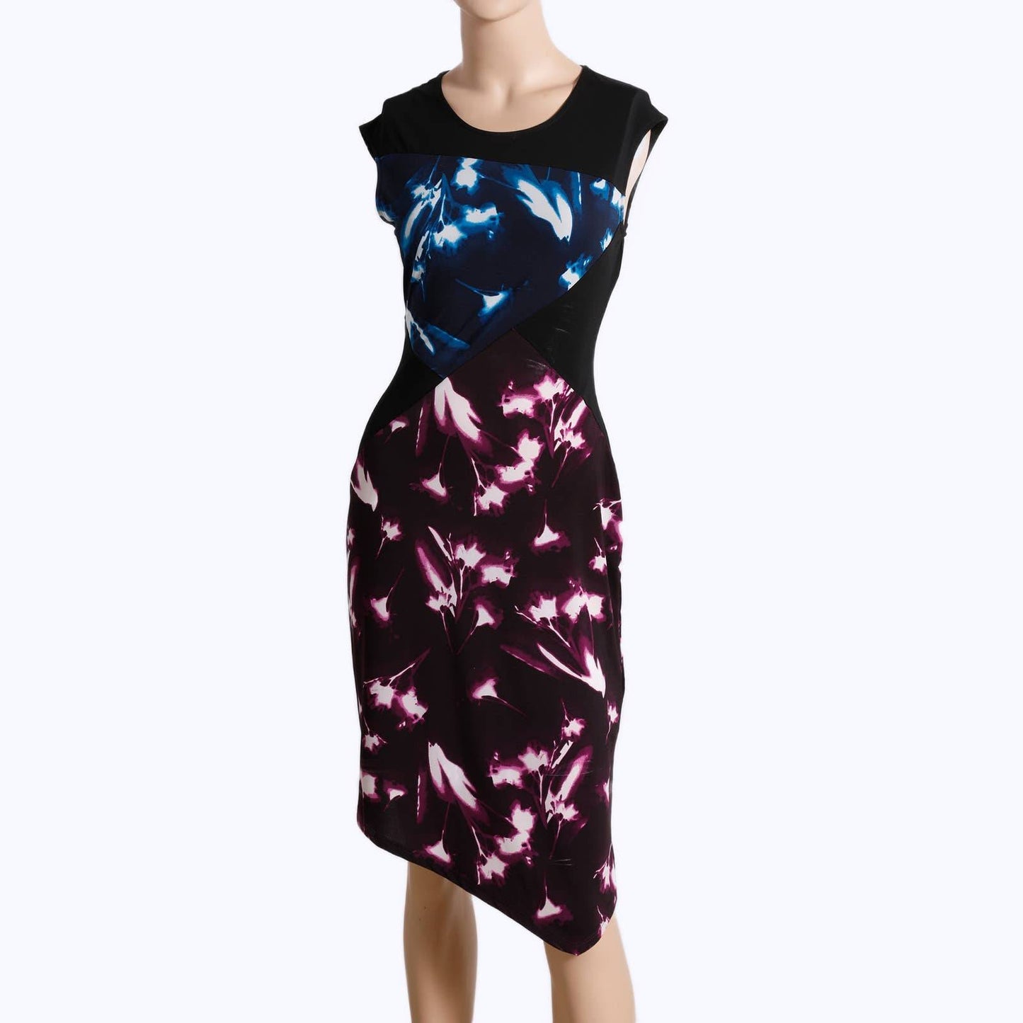 BCBGMAXAZRIA Multicolor Asymmetrical Sleeveless Midi Dress