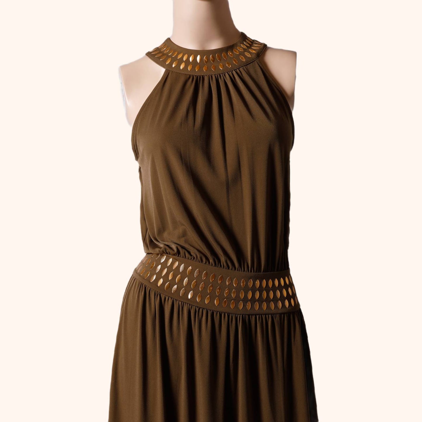 MICHAEL KORS Brown and Gold Halter Neck Embellished Maxi Dress