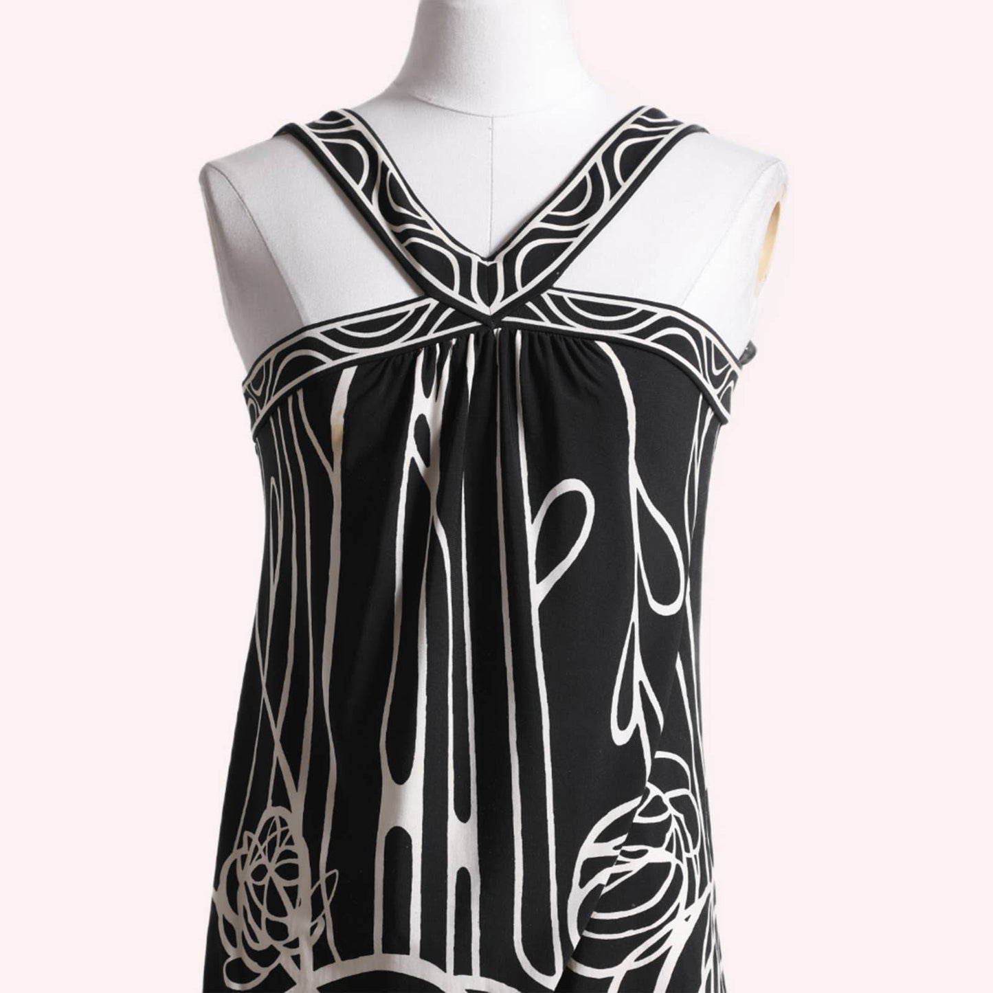 BCBGMAXAZRIA Black and White Patterned Halter Mini Dress