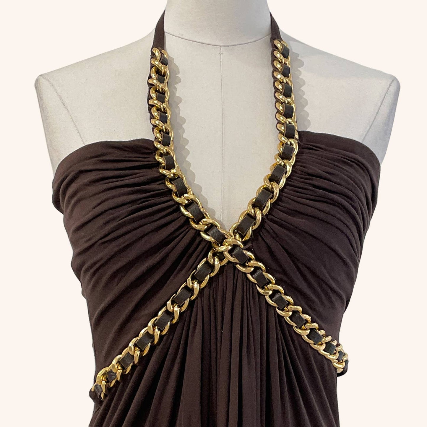 SKY Brown Mini Dress with Gold Chains
