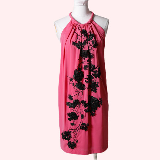 ROBERT RODRIGUEZ Pink Embellished Halter Dress