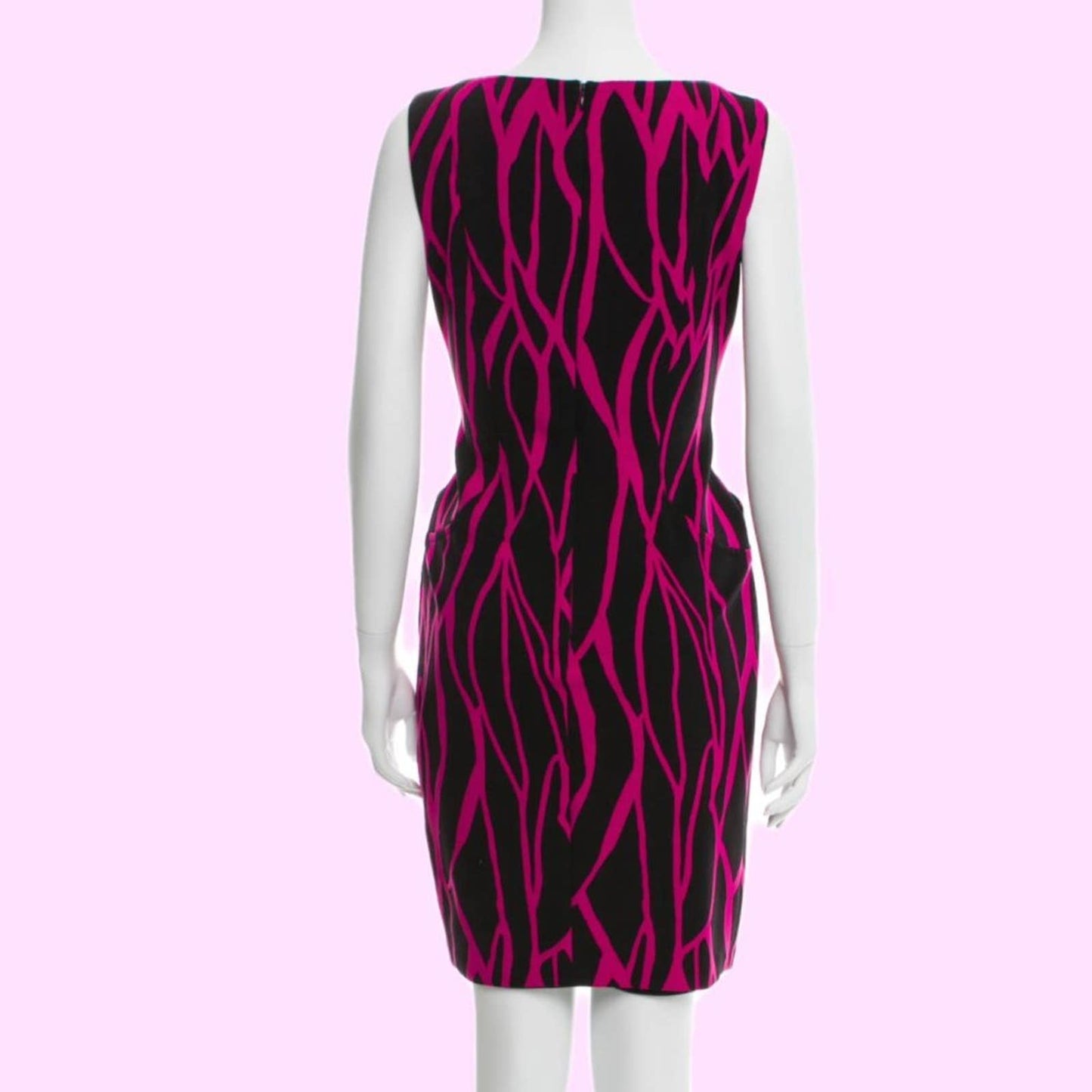 DAVID MEISTER Pink and Black Printed Sleeveless Dress