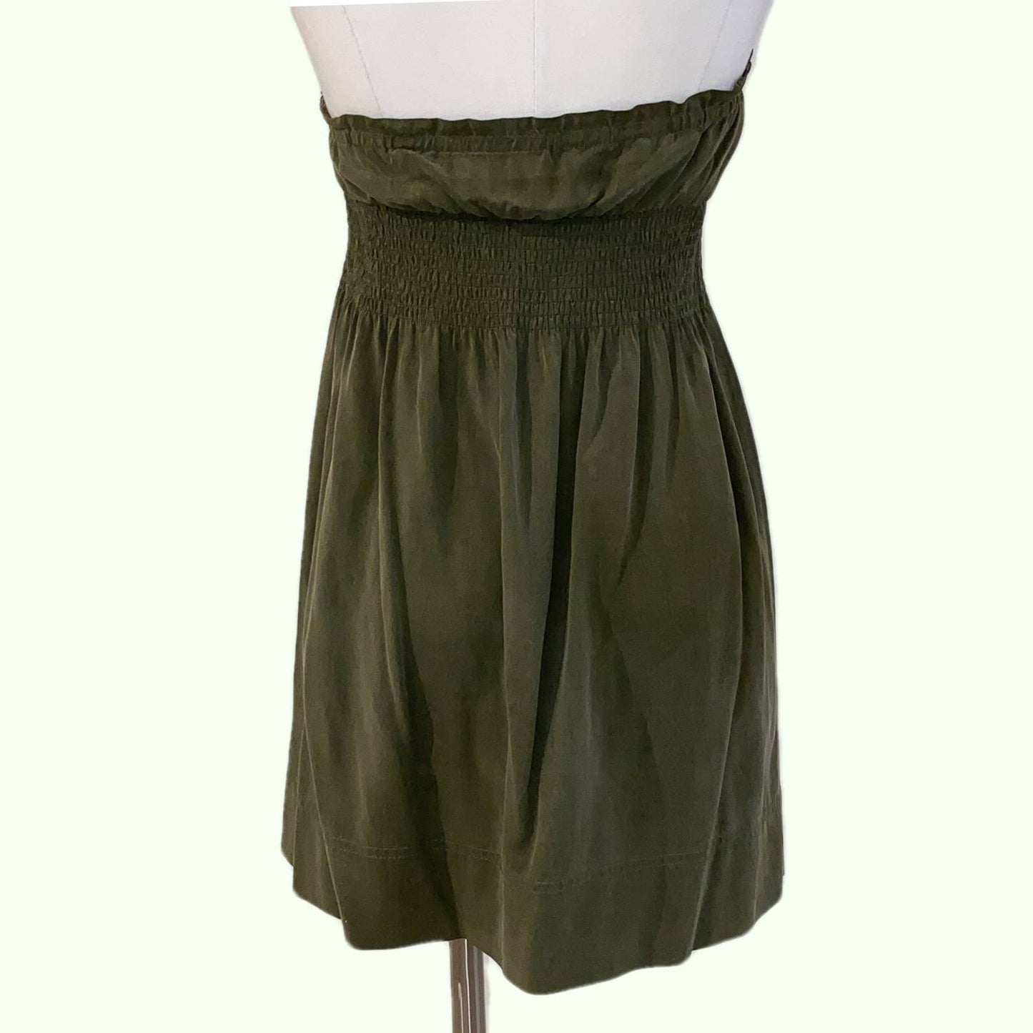 TIBI Olive Strapless Silk Dress