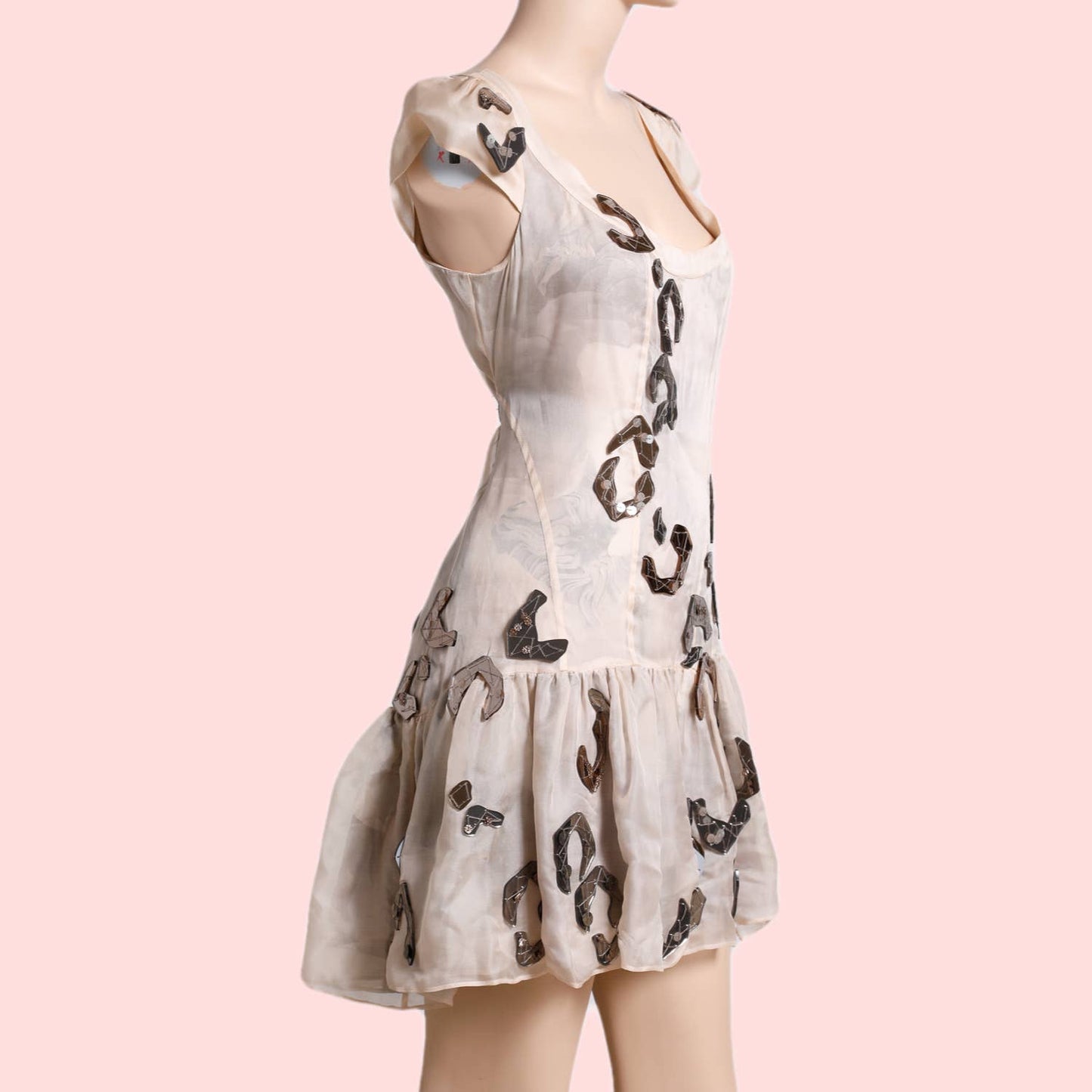 DIANE VON FURSTENBERG Pink Champagne Short Sleeve Dress with Silver Embellishments