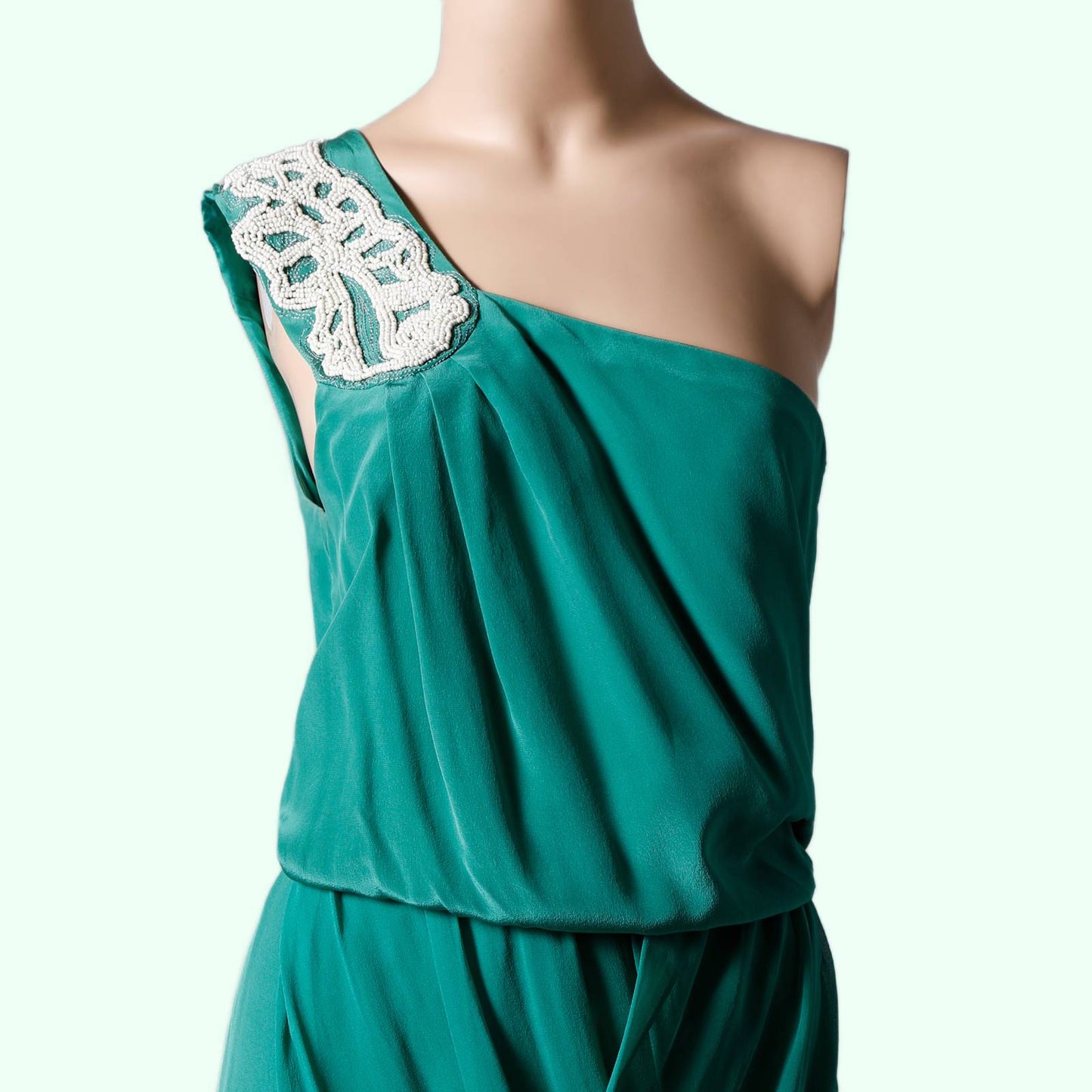 TIBI One Shoulder Turquoise Silk Dress
