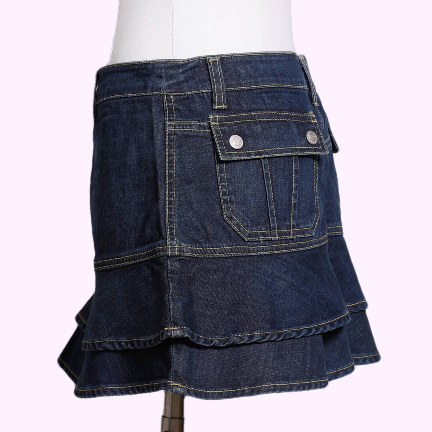 BCBGMAXAZRIA Dark Denim Ruffled Mini Skirt