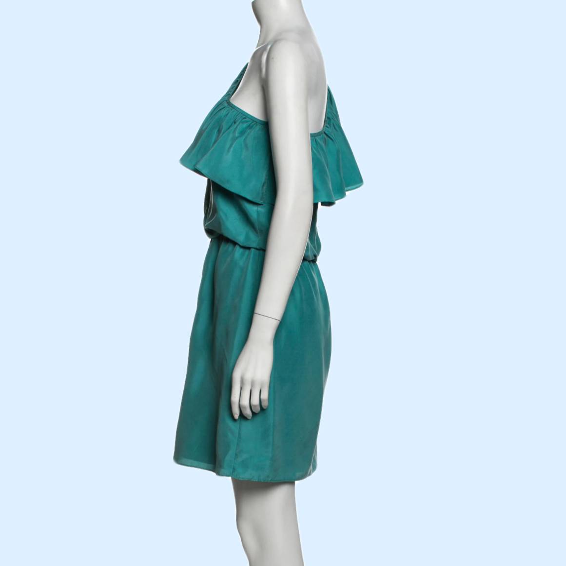 TIBI Turquoise One Shoulder Silk Ruffled Dress
