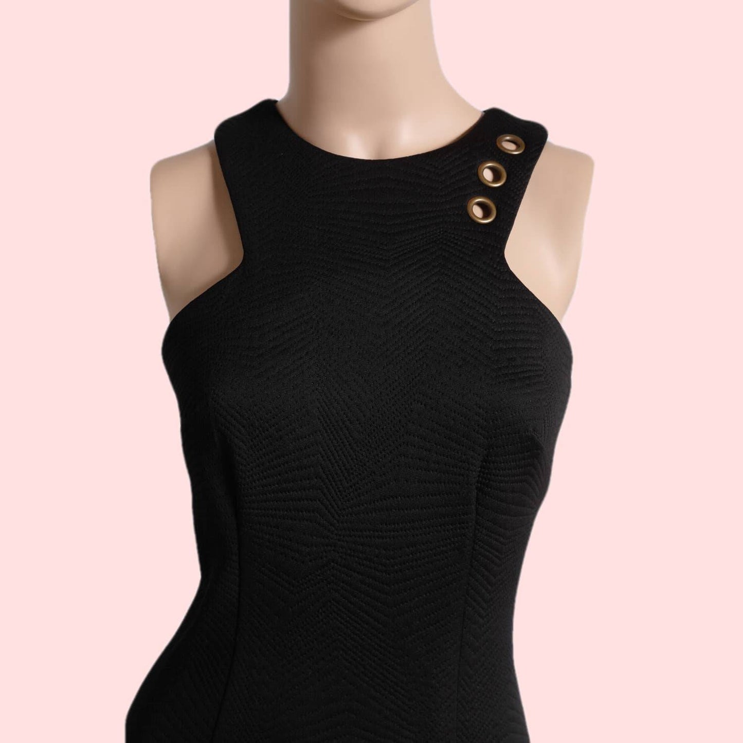 BARIANO Black Cut Out Dress with Gold Details