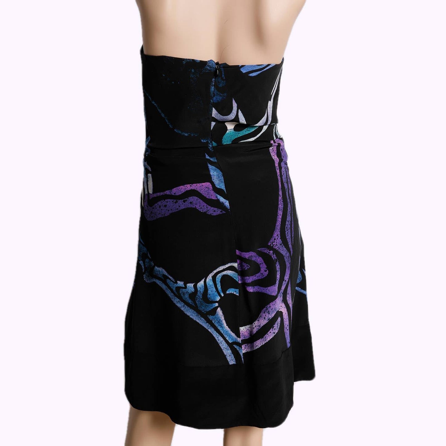 PROENZA SCHOULER Black and Violet Patterned Strapless Silk Dress