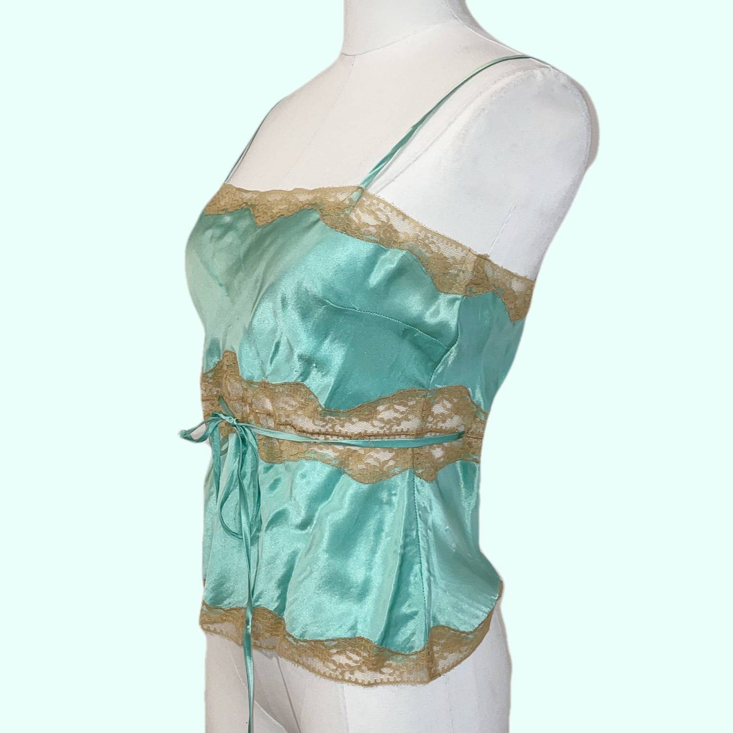 PINK SODA Turquoise and Beige Silk Lace Top