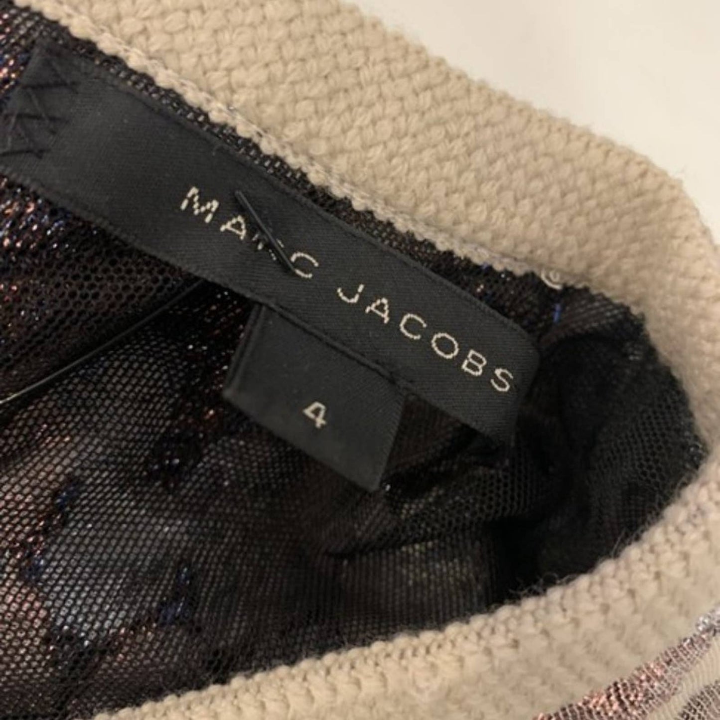 MARC JACOBS Beige with Pink and Silver Metallic Prints Sleeveless Dress