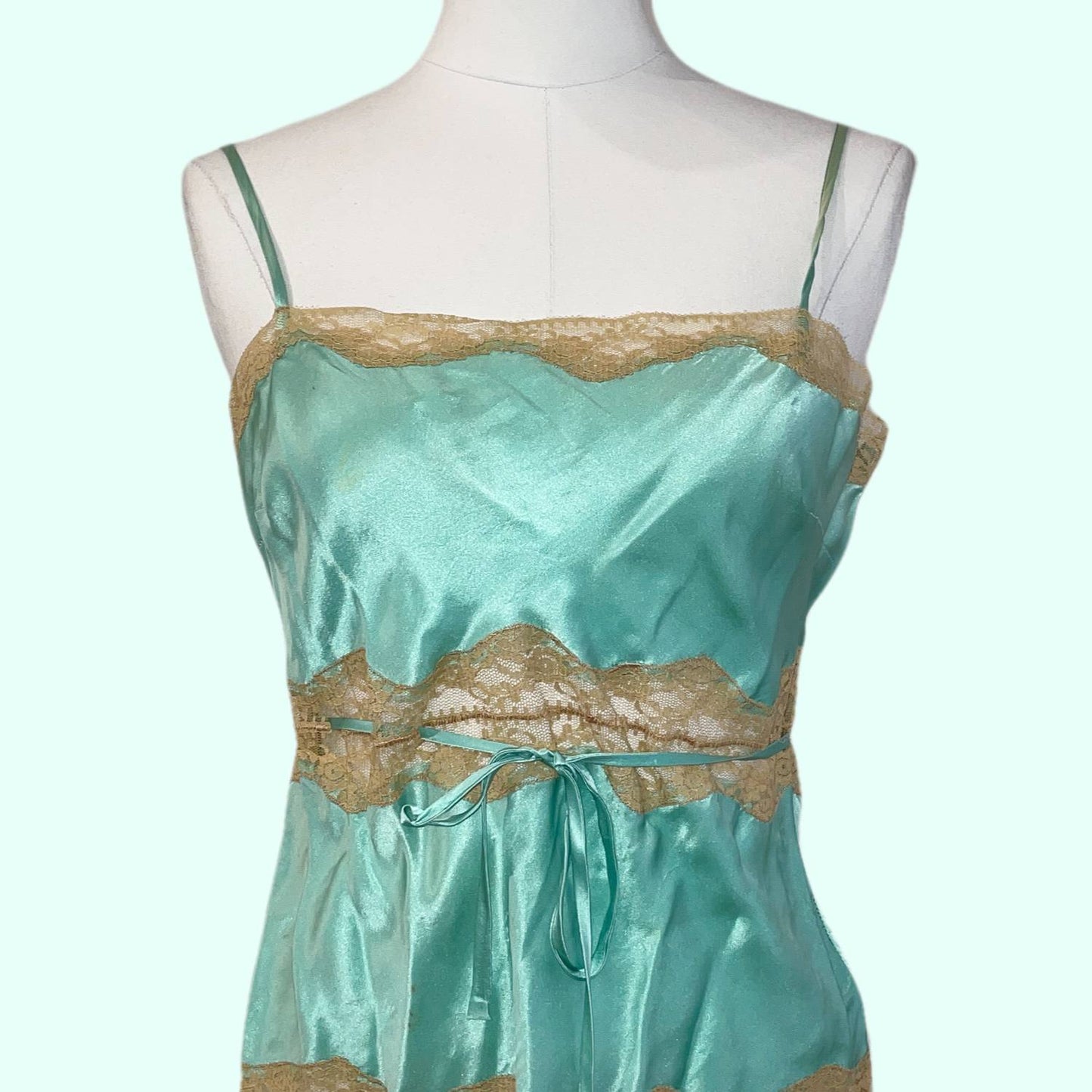 PINK SODA Turquoise and Beige Silk Lace Top