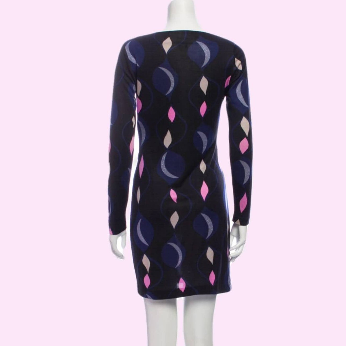 DIANE VON FURSTENBERG Black with Multicolor Print Long Sleeve Silk Dress