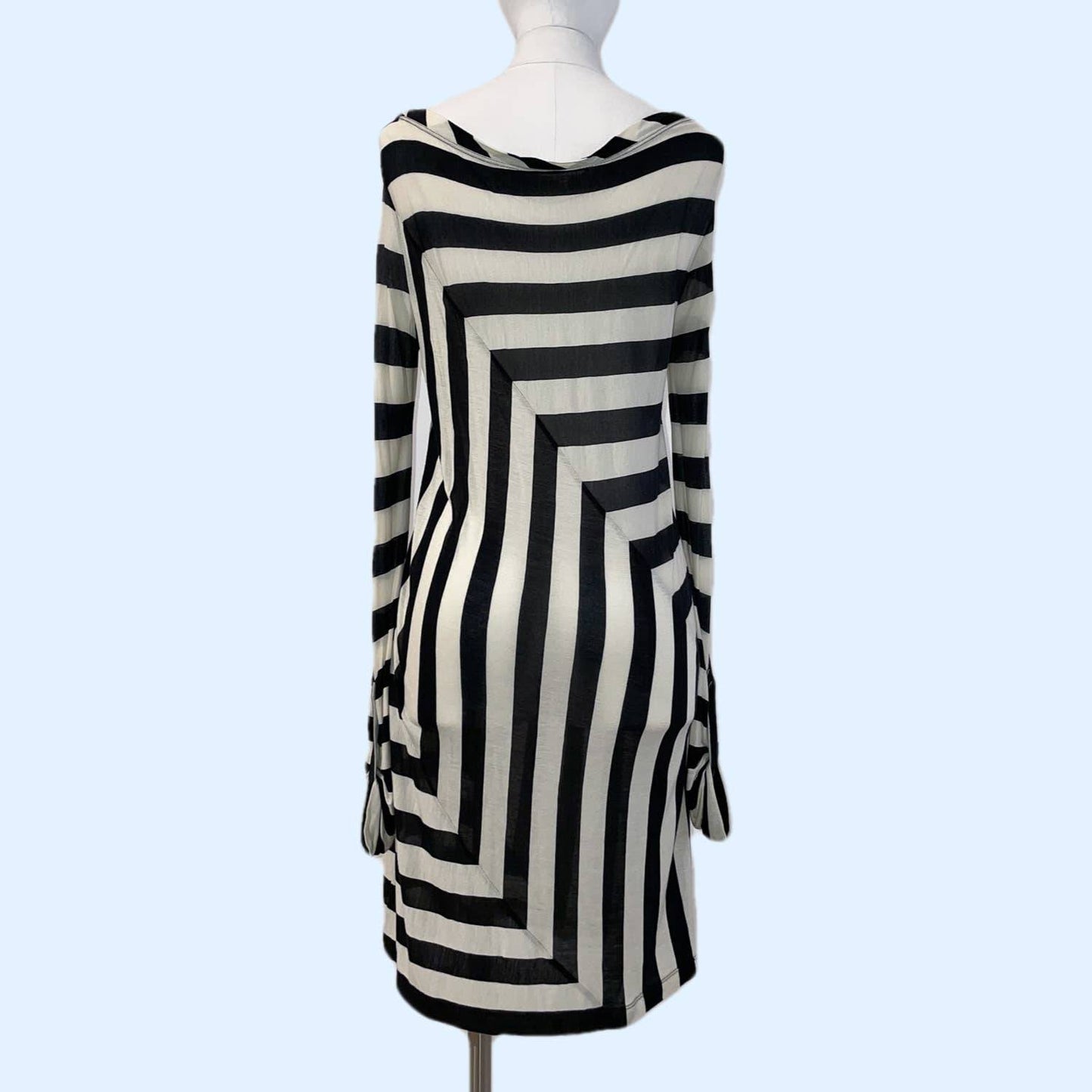DIANE VON FURSTENBERG Black and White Striped Long Sleeve Geometric Dress