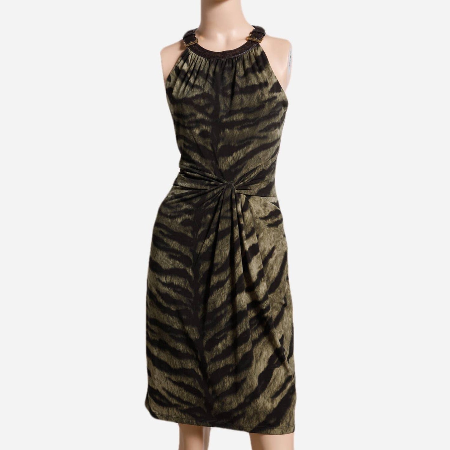 MICHAEL KORS Green and Black Tiger Print Sleeveless Dress