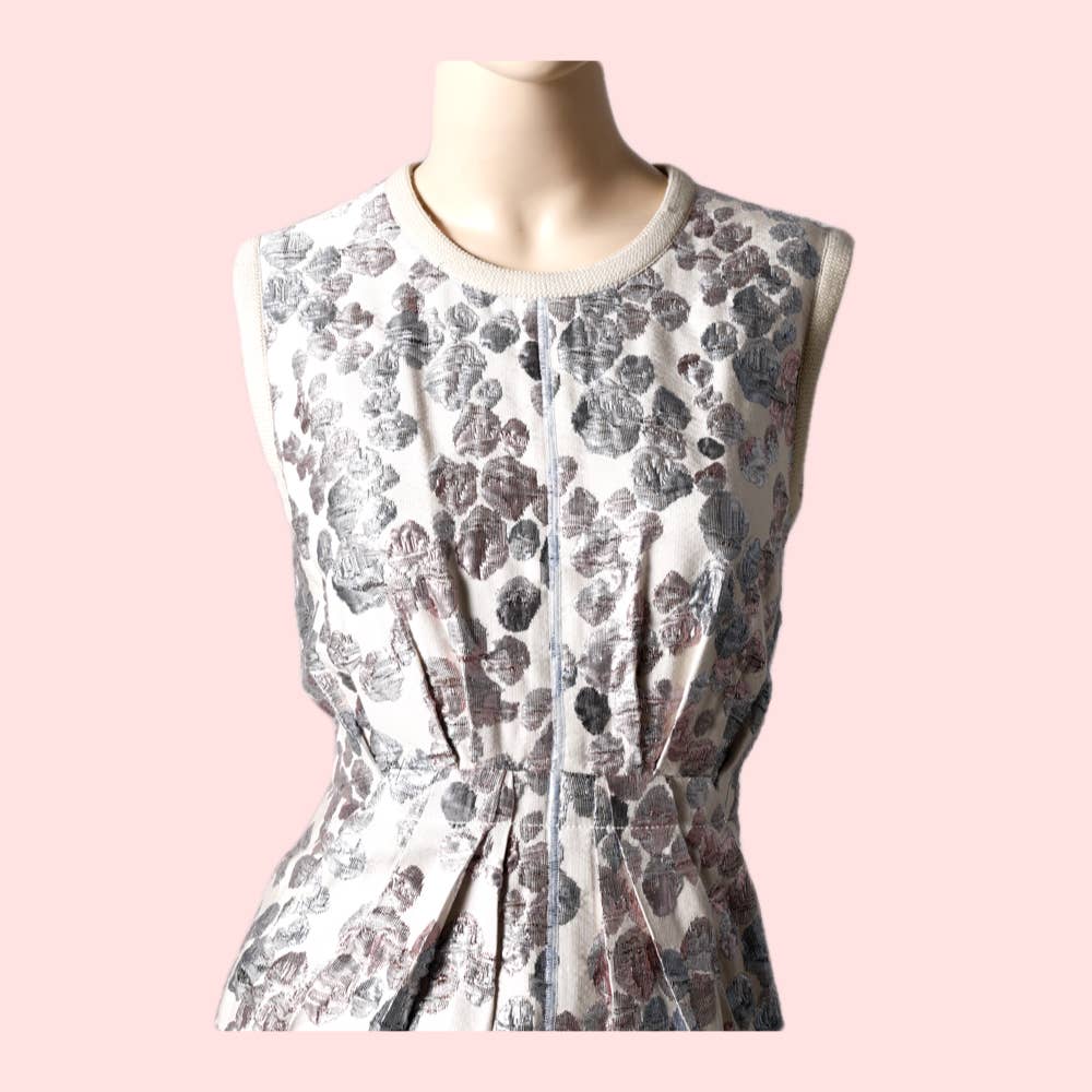 MARC JACOBS Beige with Pink and Silver Metallic Prints Sleeveless Dress