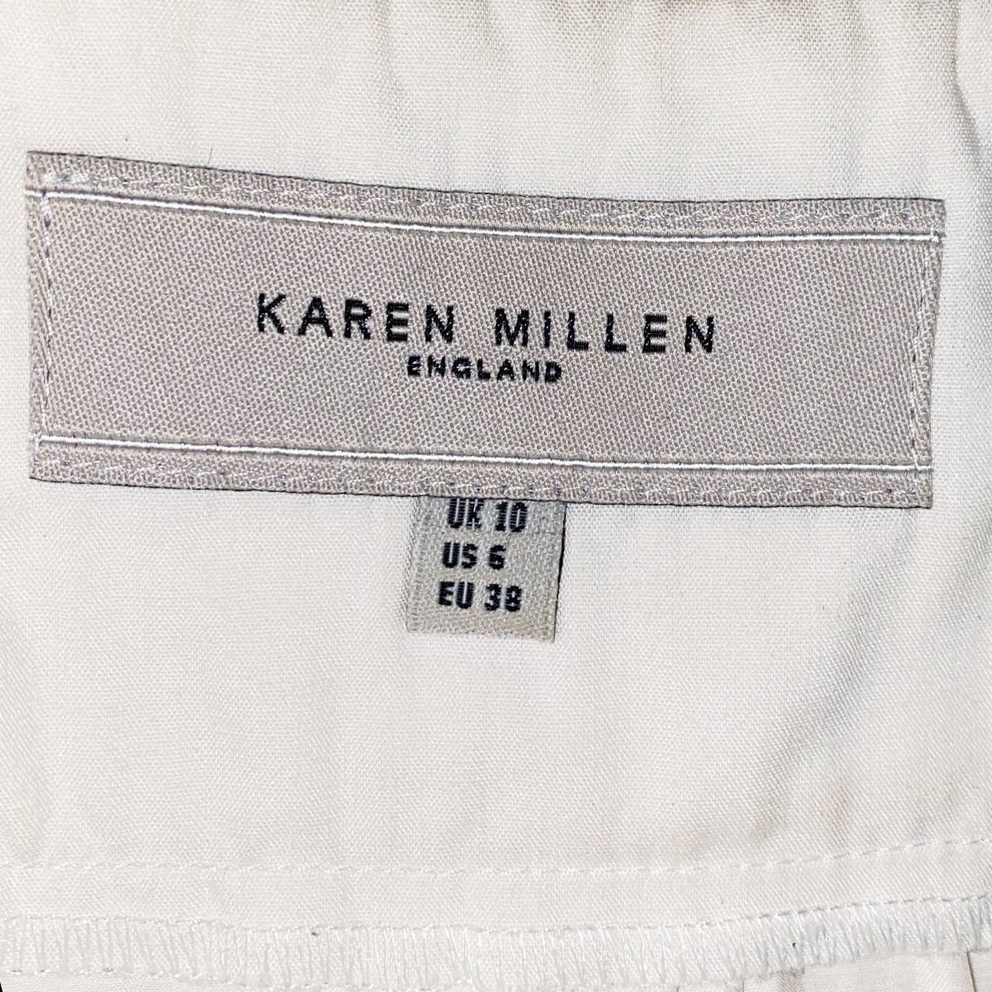KAREN MILLEN White Satin Strapless Top with Silver Buckles