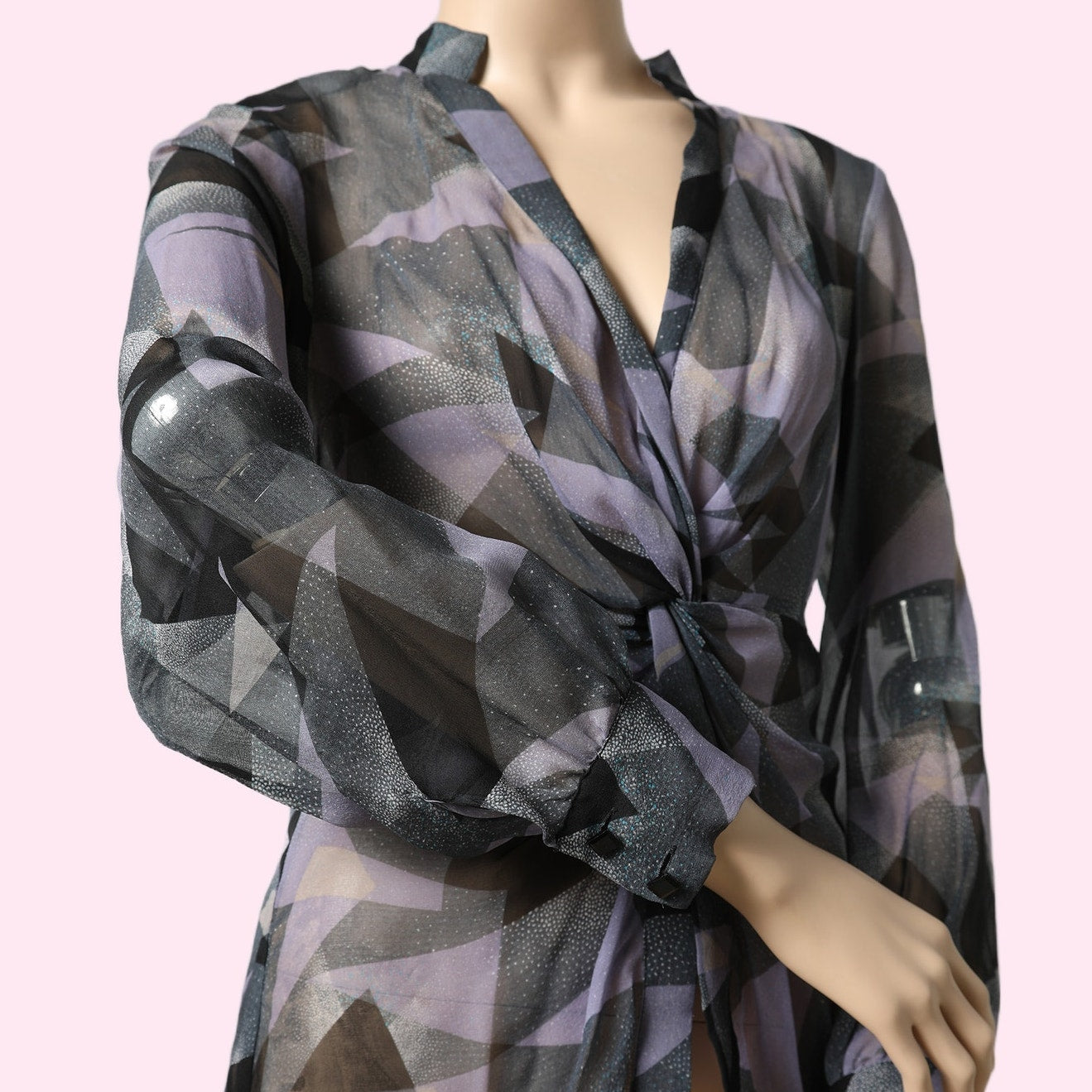 DIANE VON FURSTENBERG Vintage Y2K Purple and Gray Silk Sheer Twist Front Top