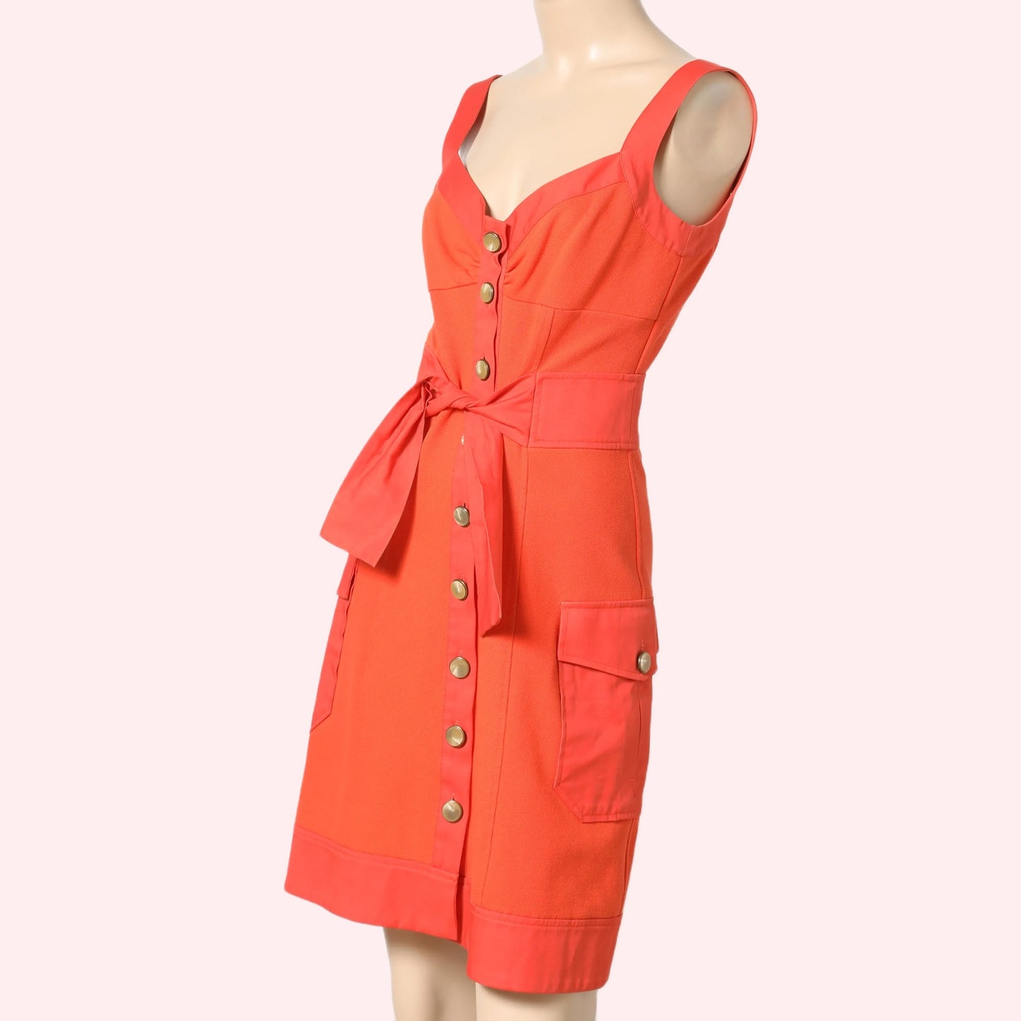 DIANE VON FURSTENBERG Orange V-Neck Button-Up Mini Dress