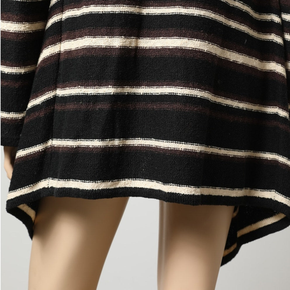 TORY BURCH Black, Brown, and Cream Linen Striped Cardigan Sweater