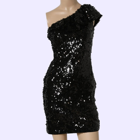 slim fit dress slacks Glitter One-Shoulder Mini Dress Silver main image 1