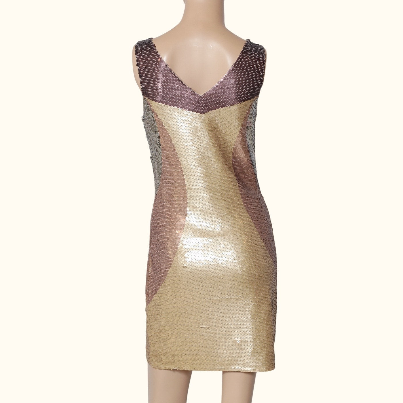 SB BY SHERRI BODELL Gold Brown Sequin Colorblock Sleeveless Mini Dress