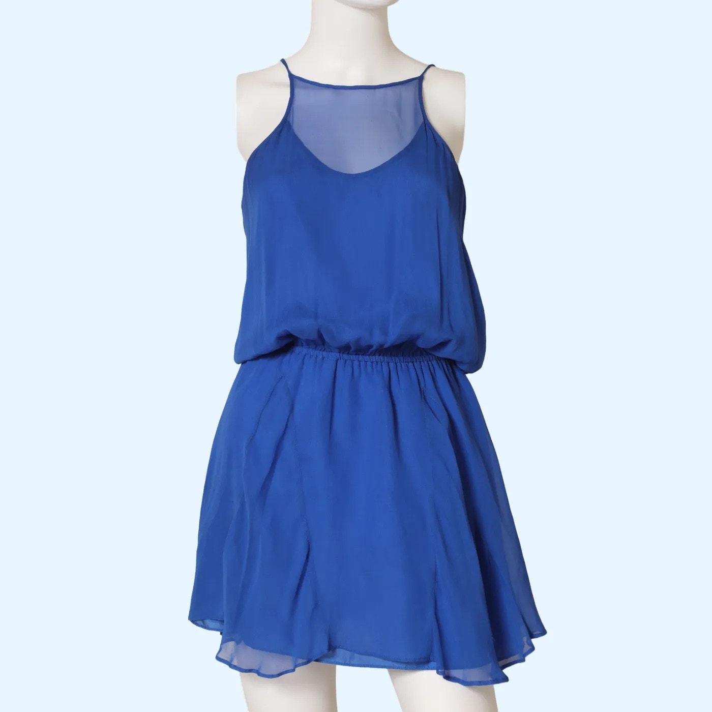 MASON Blue Silk Chiffon Sheer Panel Mini Dress