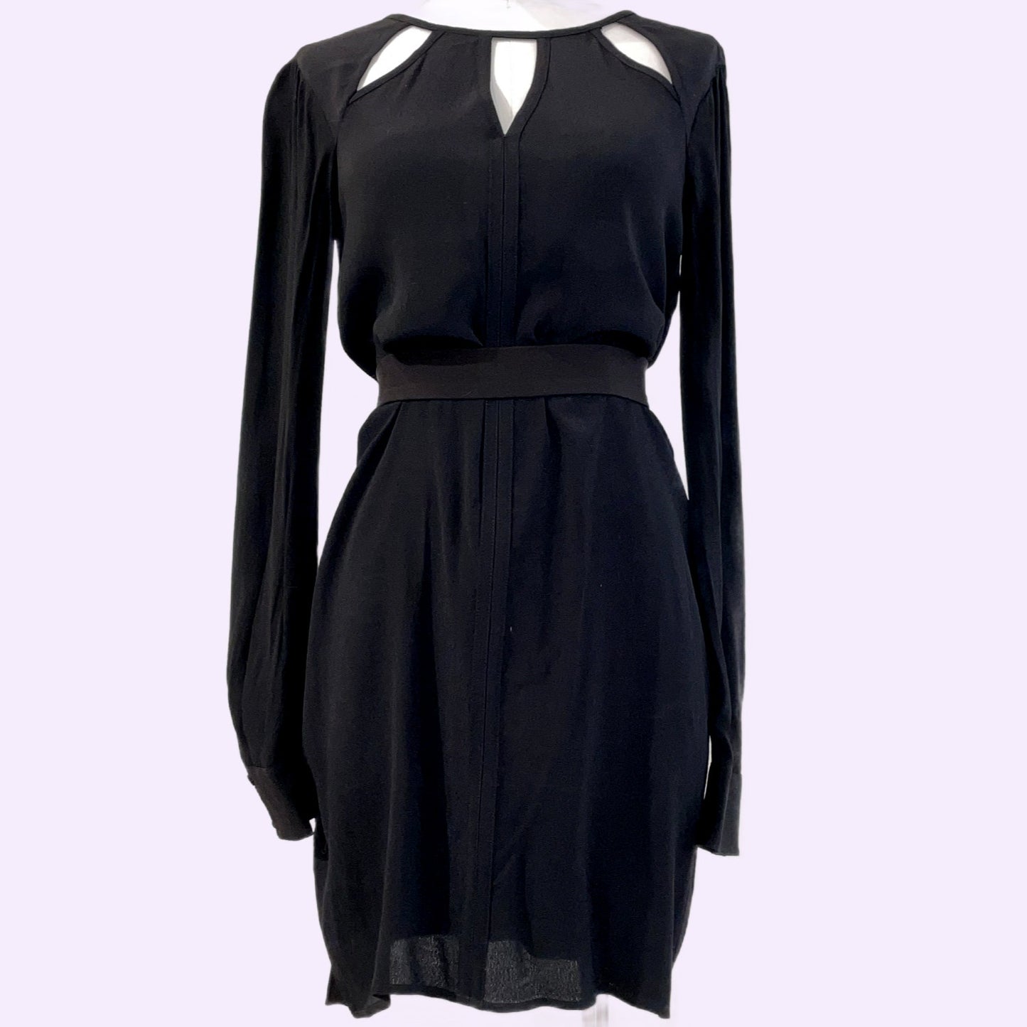 BCBGMAXAZRIA Black Emmalise Long Sleeve Mini Dress with Cut Outs