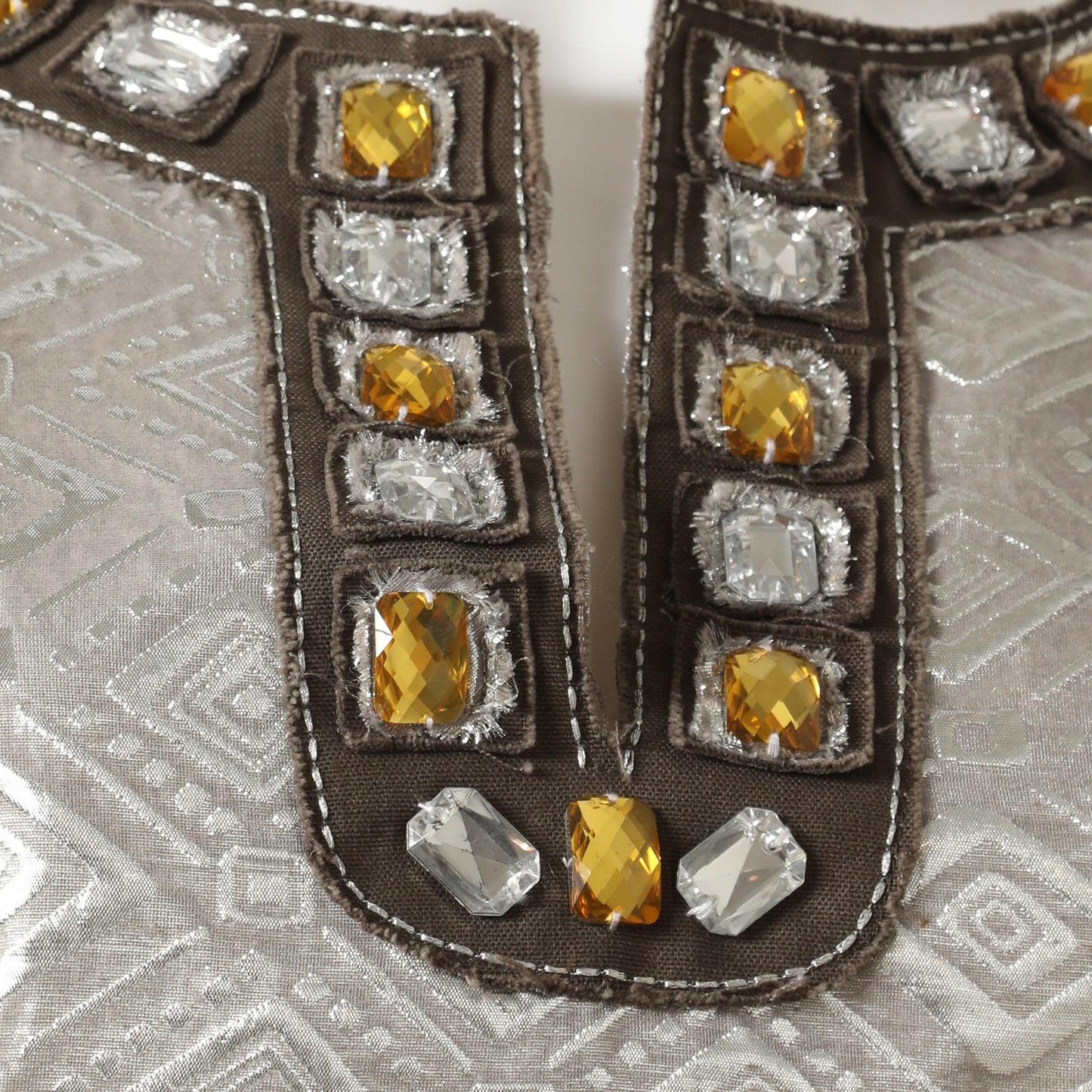 TORY BURCH Vintage Silver Metallic Brocade Embellished Shift Mini Dress