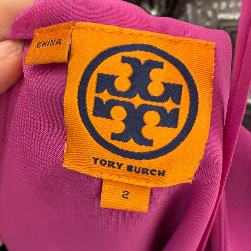 TORY BURCH Fuchsia One Shoulder Silk Shift Mini Dress