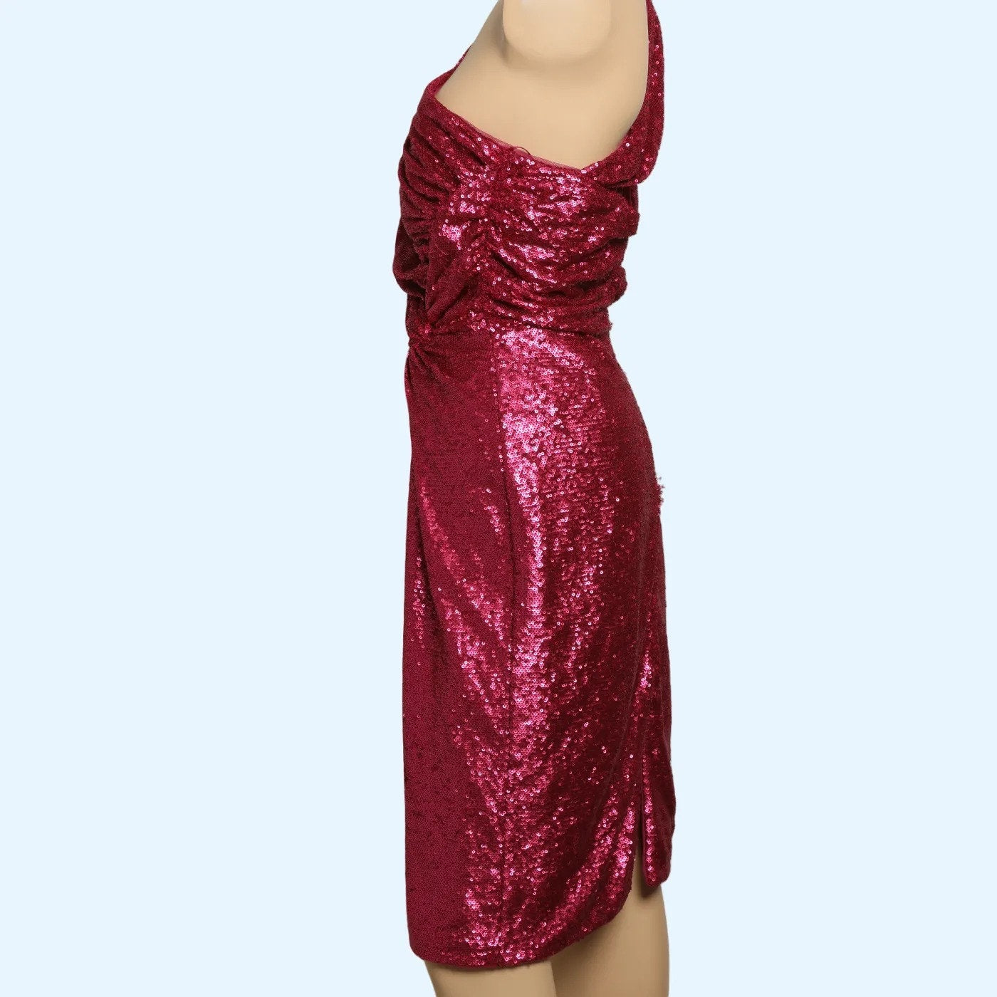 RENE RUIZ COLLECTION Pink Sequin One Shoulder Knee Length Dress
