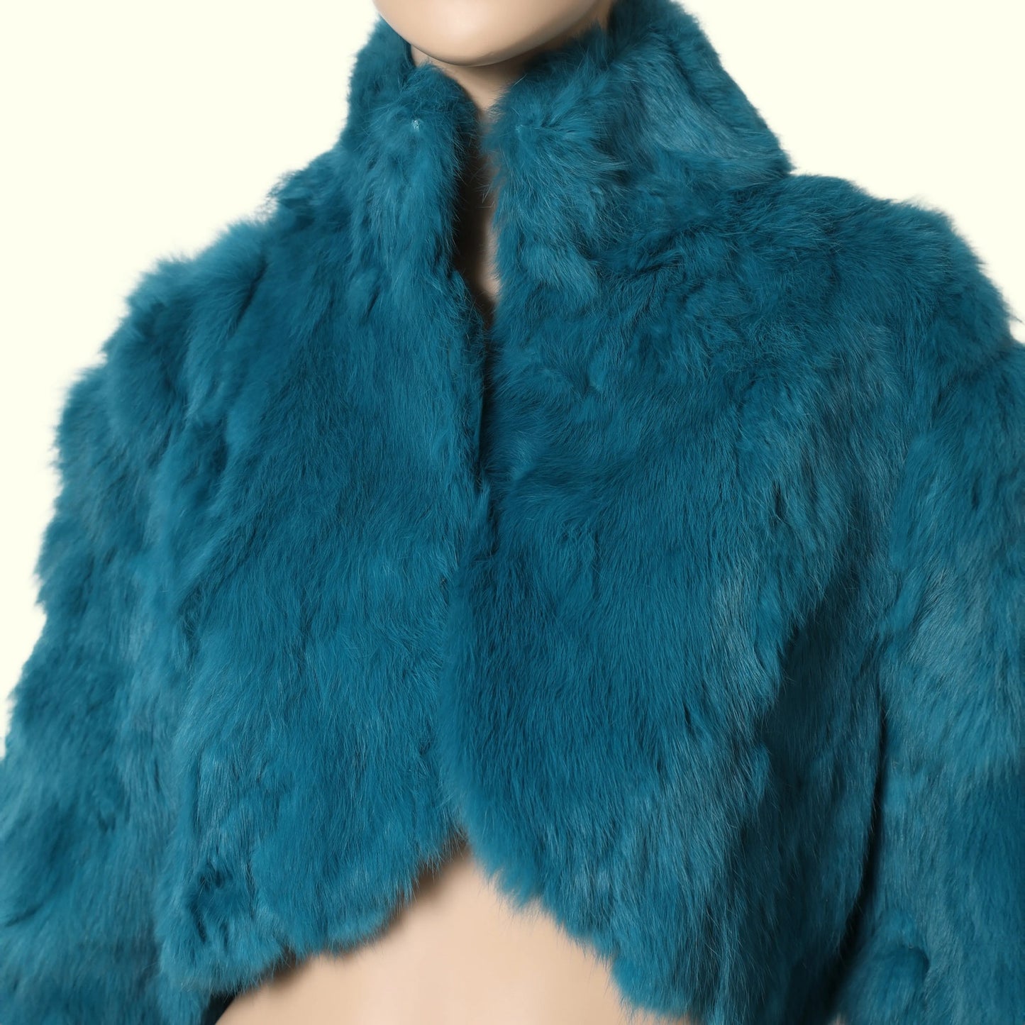 TAXI Vintage Y2K Turquoise Blue Cropped Genuine Fur Jacket
