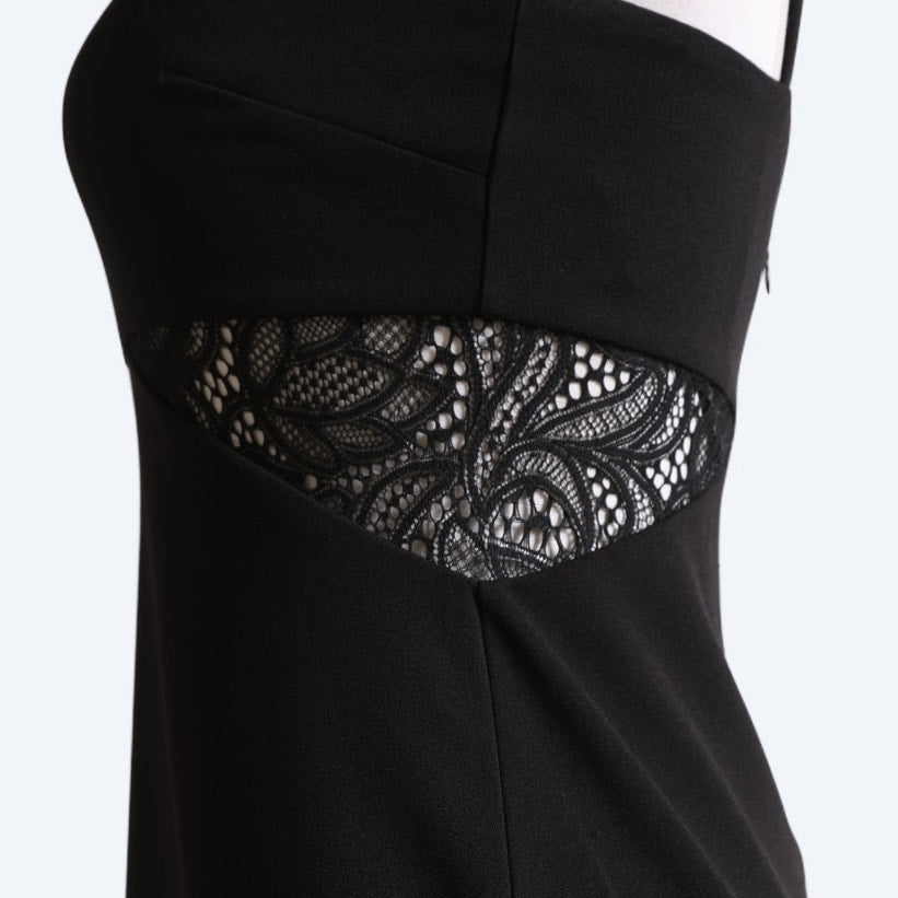 MICHAEL KORS Black Lace Panel Crepe Slip Midi Dress