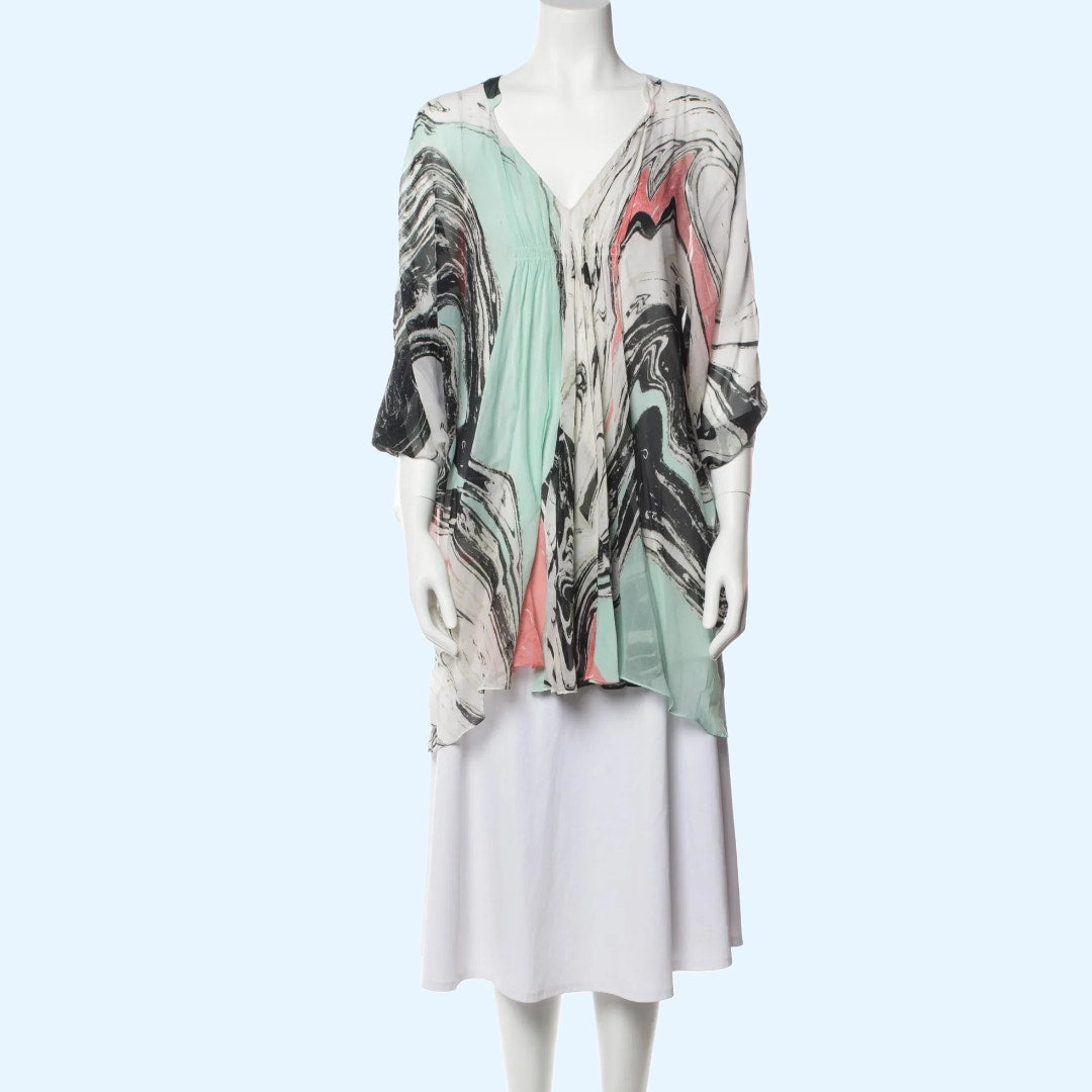 DIANE VON FURSTENBERG Abstract Print Silk Fleurette Caftan Mini Dress