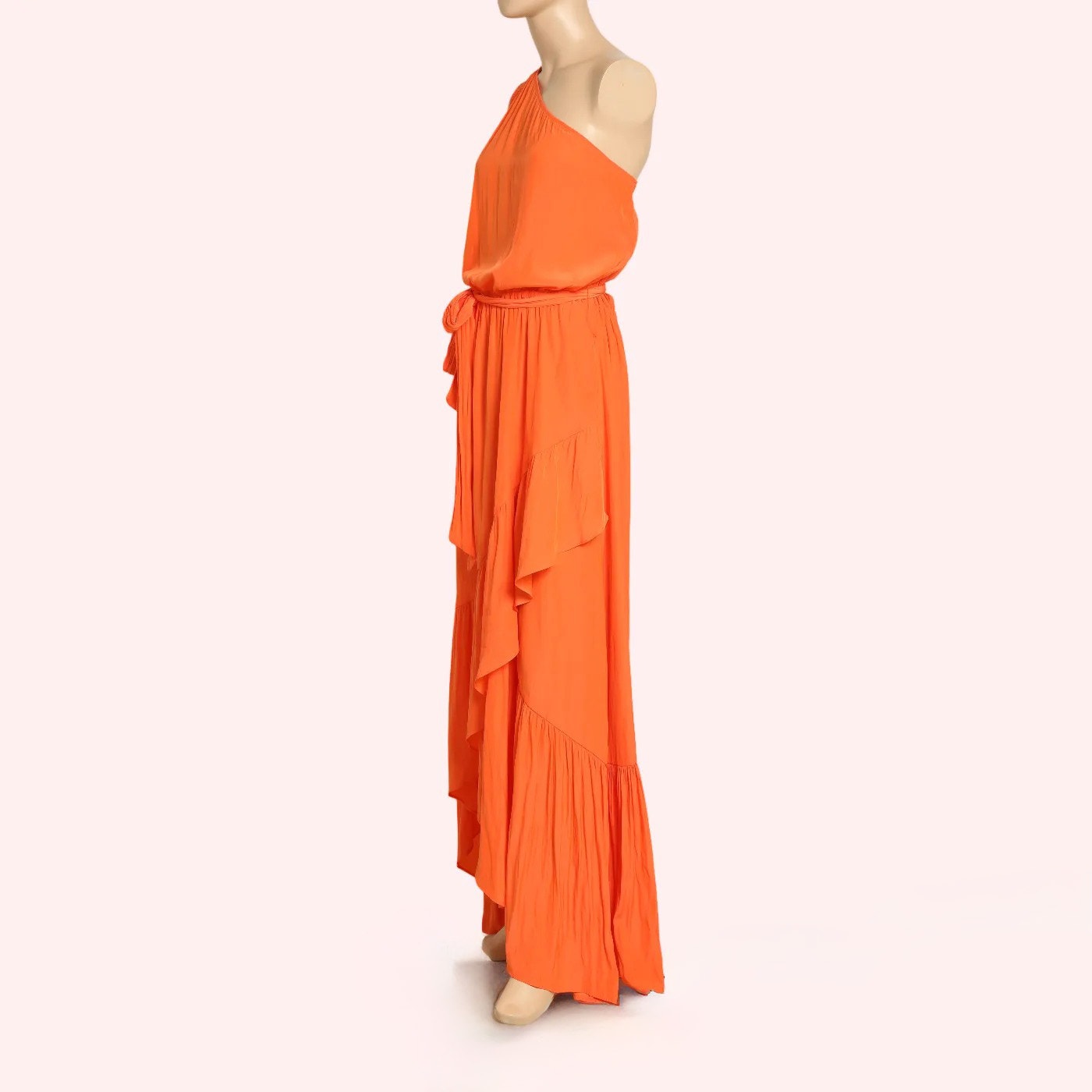 RAMY BROOK NEW YORK Nicola Orange One Shoulder Tiered Maxi Dress