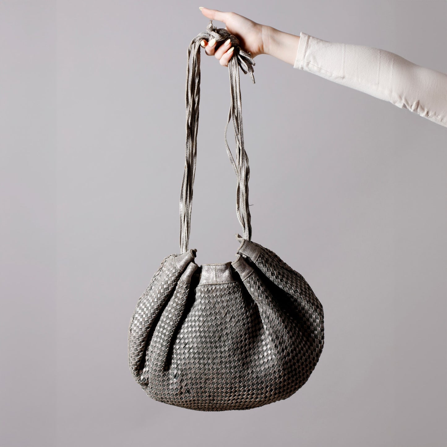 CARVELA Grey and Silver Vintage Metallic Woven Leather Shoulder Bag