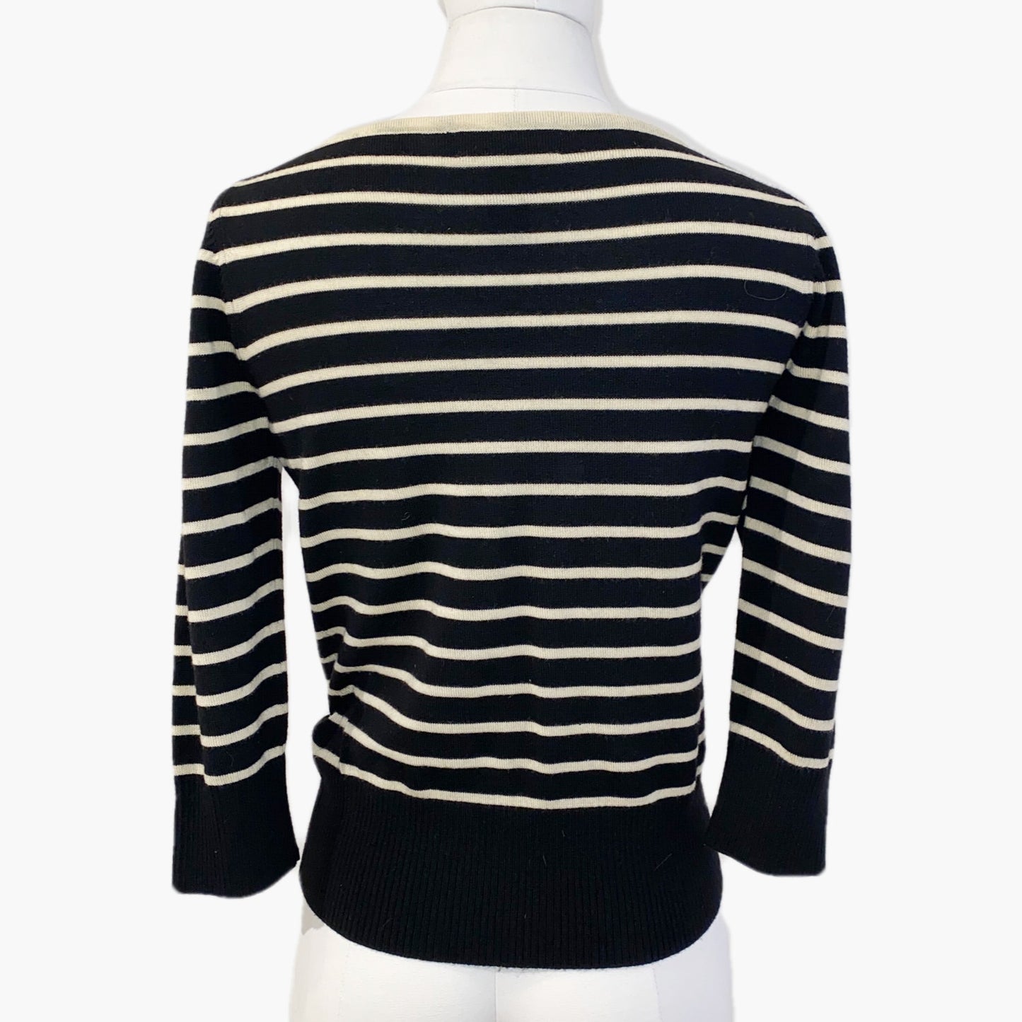 BANANA REPUBLIC Vintage Black and Beige Striped Merino Wool Sweater