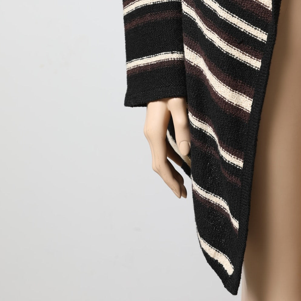 TORY BURCH Black, Brown, and Cream Linen Striped Cardigan Sweater