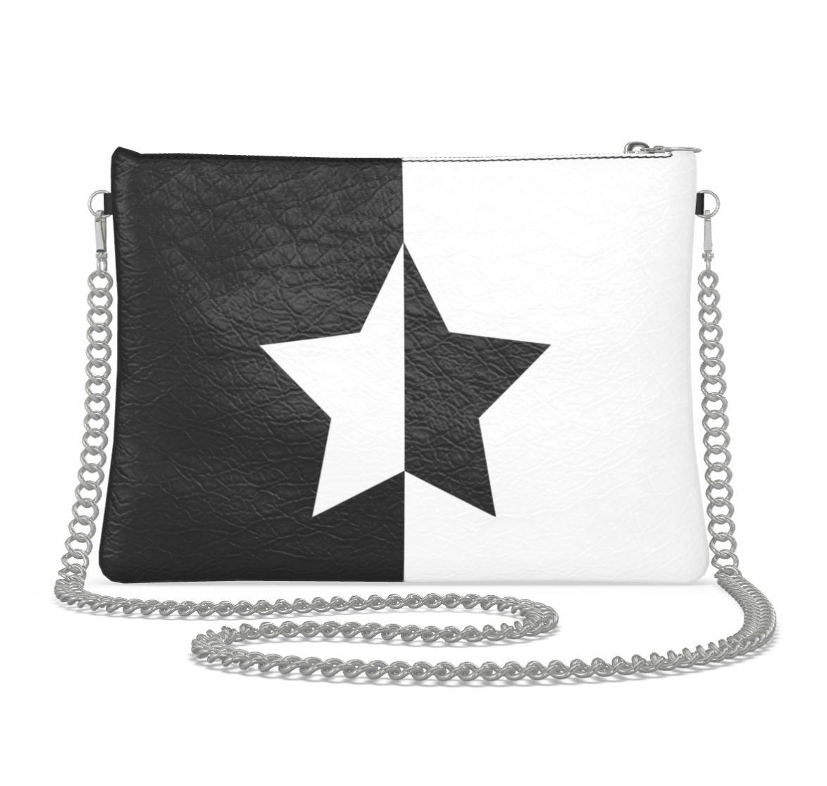 UNTITLED BOUTIQUE Black and White Yin-Yang Leather Star Crossbody Bag with Silver Chain - Limited Edition