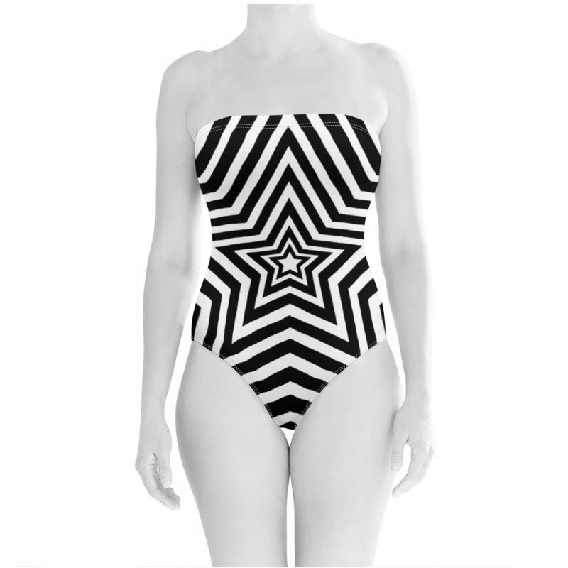 UNTITLED BOUTIQUE Black and White Lycra Stars Strapless Swimsuit - Limited Edition