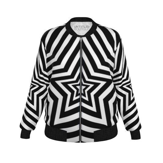 UNTITLED BOUTIQUE Black and White Ladies Jersey Star Bomber Jacket - Limited Edition