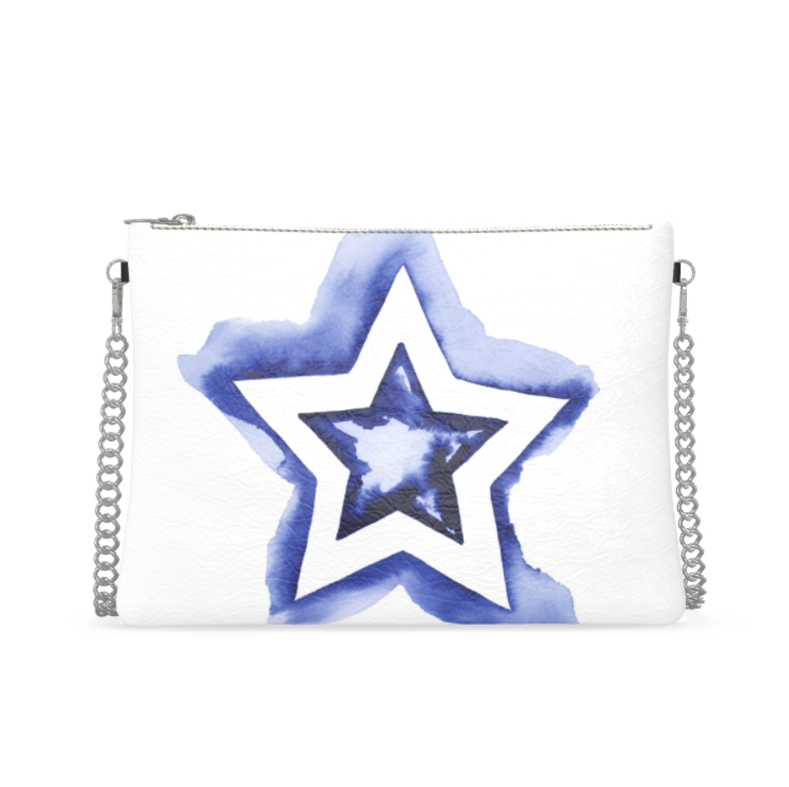 UNTITLED BOUTIQUE White and Blue Leather Star Crossbody Bag with Silver Chain - Limited Edition